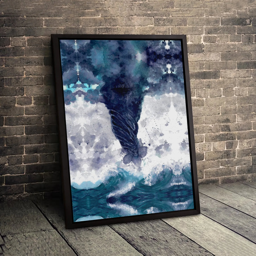 Abstract Tornado Canvas Art | Stormy Ocean Watercolor Painting | 1.25 Inch Gallery Wrap | Modern Coastal Home Decor Wall Hanging