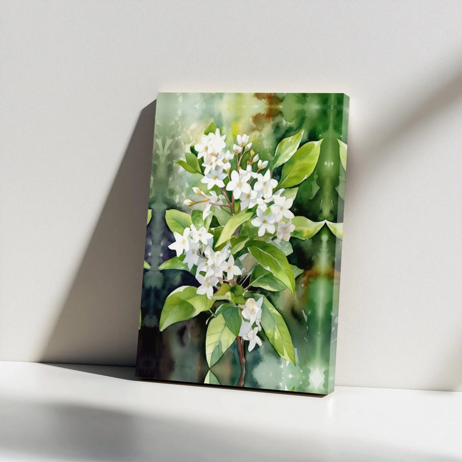 White Jasmine Flower Canvas Print | Watercolor Botanical Wall Art | 1.25" Premium Gallery Wrap | Nature-Inspired Home Decor Gift