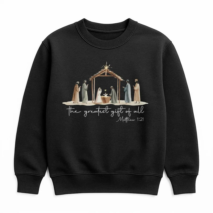 Nativity Scene Sweatshirt | The Greatest Gift Of All Christian Design | Soft Premium Cotton Blend | Religious Christmas Gift For Her
