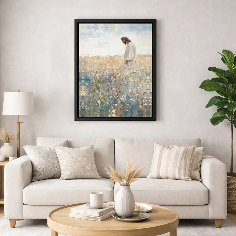 Jesus Walking In Wildflowers Canvas Print | Impressionist Christian Wall Art | Premium Gallery Wrapped Decor | Inspirational Religious Gift for Home