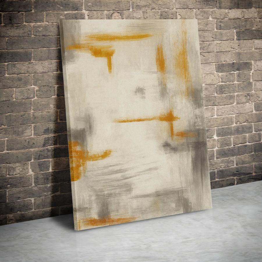 Abstract Wall Art Canvas | Minimalist Brush Stroke Painting in Ochre & Grey | Premium Gallery Wrapped Canvas Print | Modern Living Room & Office Decor Gift