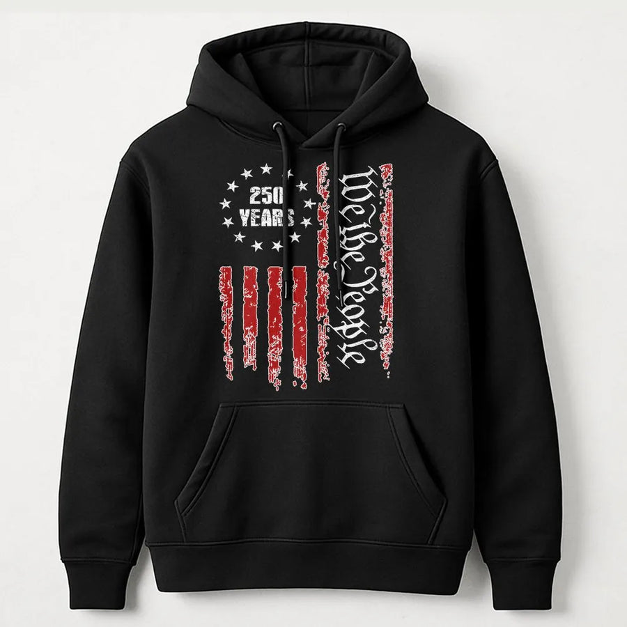 USA 250th Anniversary Hoodie | We The People Distressed Flag Graphic | Soft Cotton Blend | Patriotic Collector's Gift 1776-2026