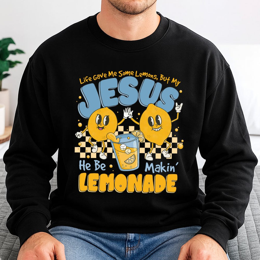 Jesus Lemonade Sweatshirt | Retro Christian Graphic Tee | Premium Cotton-Poly Blend | Encouraging Faith-Based Gift For Believers