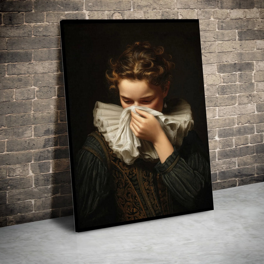 Renaissance Portrait Canvas Print | Melancholy Woman in Ruffle Collar | Gallery Wrapped 1.25" Profile | Moody Dark Academia Wall Art