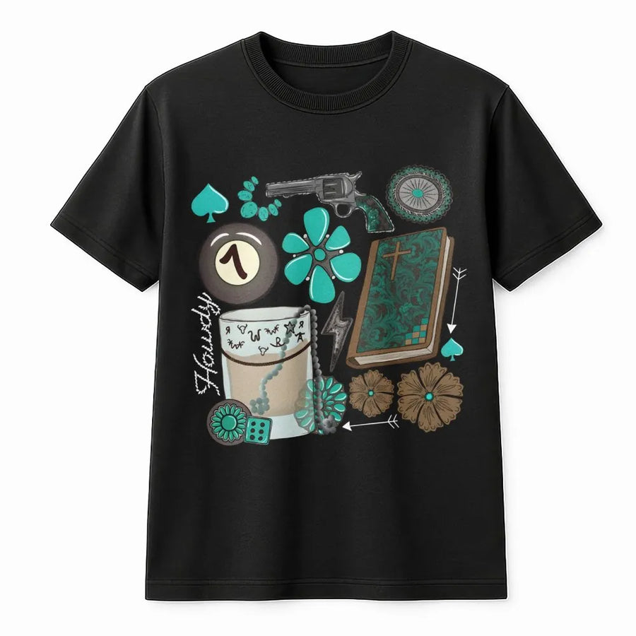 Western Cowgirl T-Shirt | Turquoise Boho Rodeo Graphic | Premium Cotton Unisex Tee | Country Music Festival Gift for Her