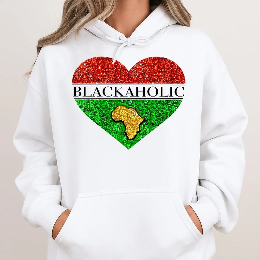 Blackaholic Hoodie | Pan-African Heart Flag Design | Premium Cotton Blend | Gift for Black History Month & Empowerment Pride