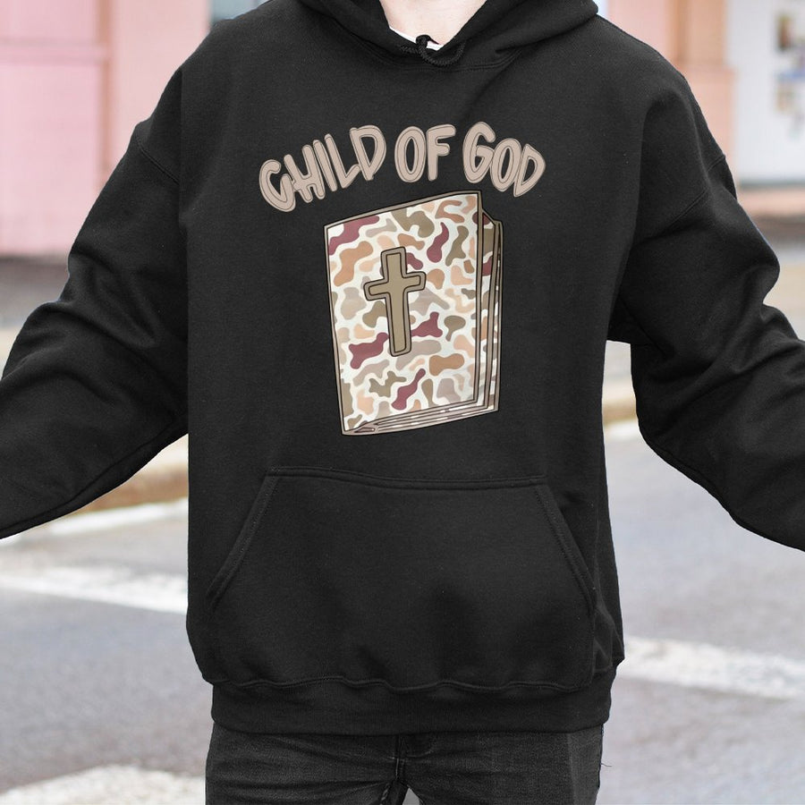 Child Of God Hoodie | Camo Bible Graphic Cross Design | Premium Cotton Blend | Christian Faith Gift Apparel For Women And Men