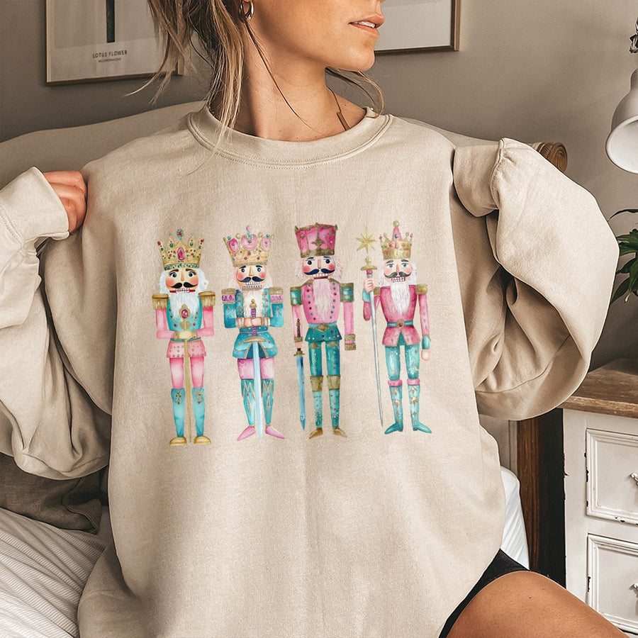 Nutcracker Christmas Sweatshirt | Watercolor Holiday Nutcrackers Design | Premium Cotton Blend | Festive Women Winter Gift