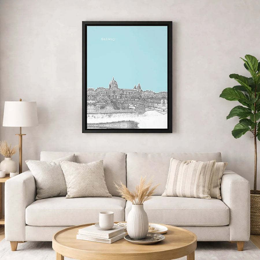 Galway Ireland City Print | Cathedral Skyline Sketch Illustration | Premium Gallery Canvas | Travel Home Decor Gift for Irish Art Lovers
