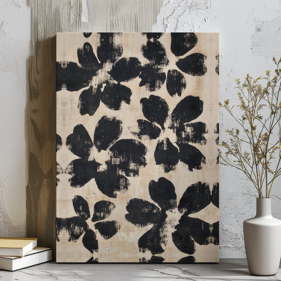 Abstract Black Floral Canvas Wall Art | Minimalist Botanical Print | Premium Gallery Wrap Decor | Modern Neutral Home Interior Gift