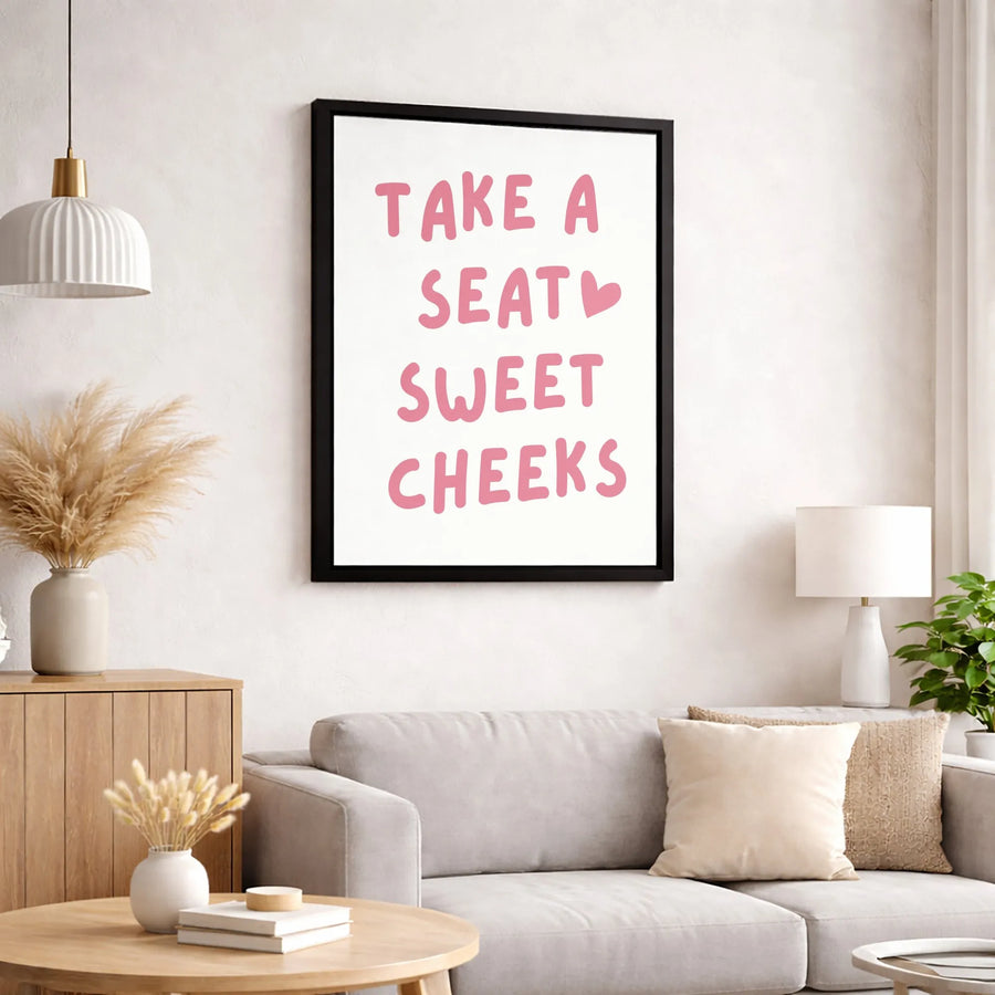 Take A Seat Sweet Cheeks Wall Art | Funny Bathroom Quote Canvas | Gallery-Quality Premium Print | Cheeky Home Decor Sign For Guest Bath