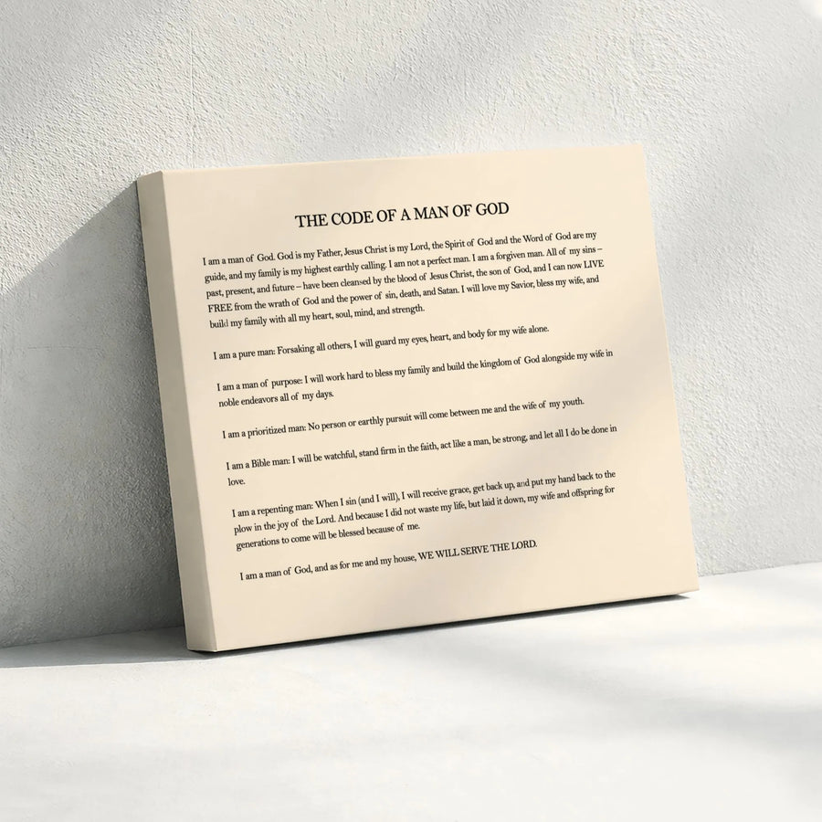 The Code Of A Man Of God Canvas | Religious Wall Art Quote | Premium Gallery Wrapped Print | Christian Gift For Men Or Husband