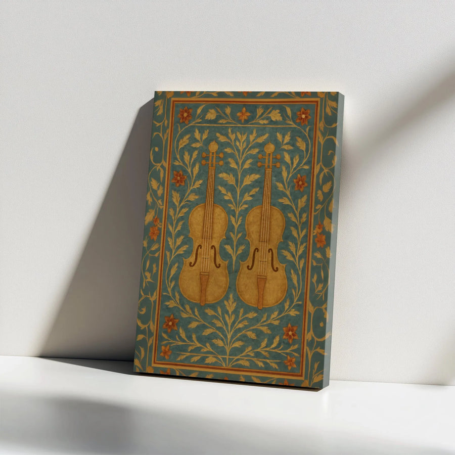 Two Violins Wall Art | Vintage Floral Botanical Canvas | Premium Gallery Wrapped Decor | Music Lover Gift for Musician Studio