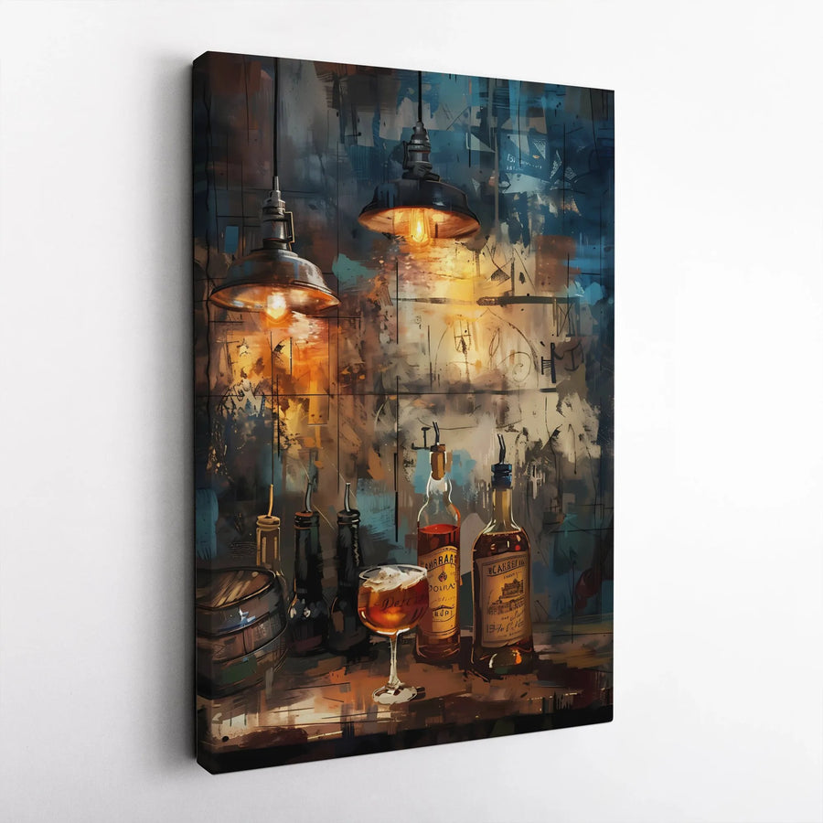 Whiskey Bar Canvas Wall Art | Industrial Pub Scene Painting | Premium Fade-Resistant Print | Man Cave Decor Gift for Him