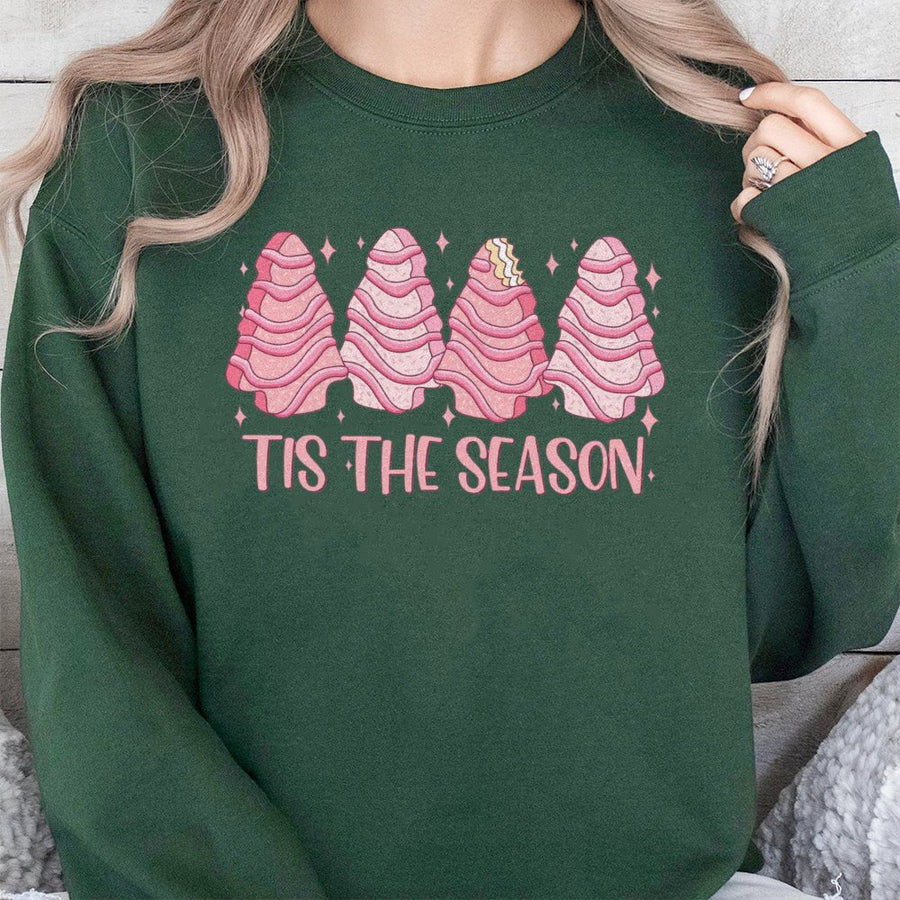 Christmas Tree Cake Sweatshirt | Tis The Season Graphic Holiday Sweater | Soft Cotton Blend | Cozy Women's Festive Gift Apparel
