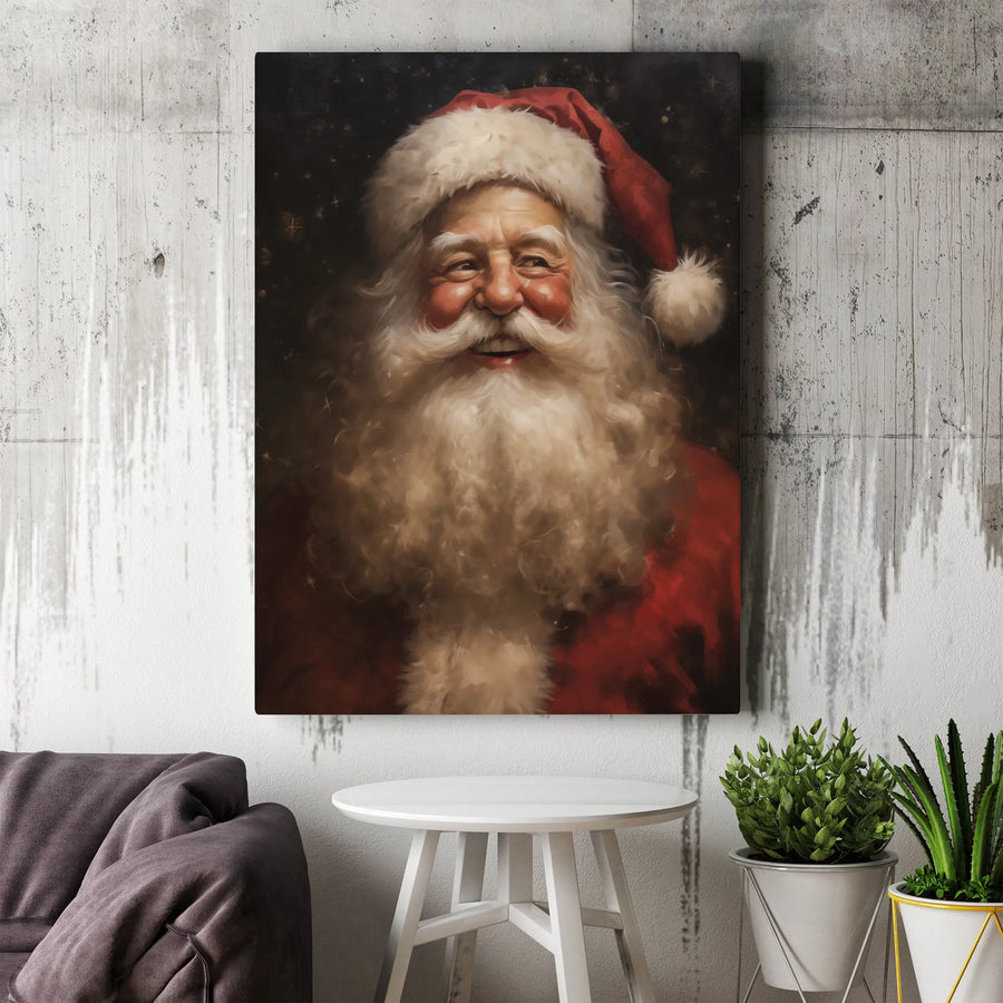Vintage Santa Claus Wall Art | Classic Portrait Canvas Print | Gallery-Quality 1.25 Inch Profile | Festive Holiday Home Decor Gift