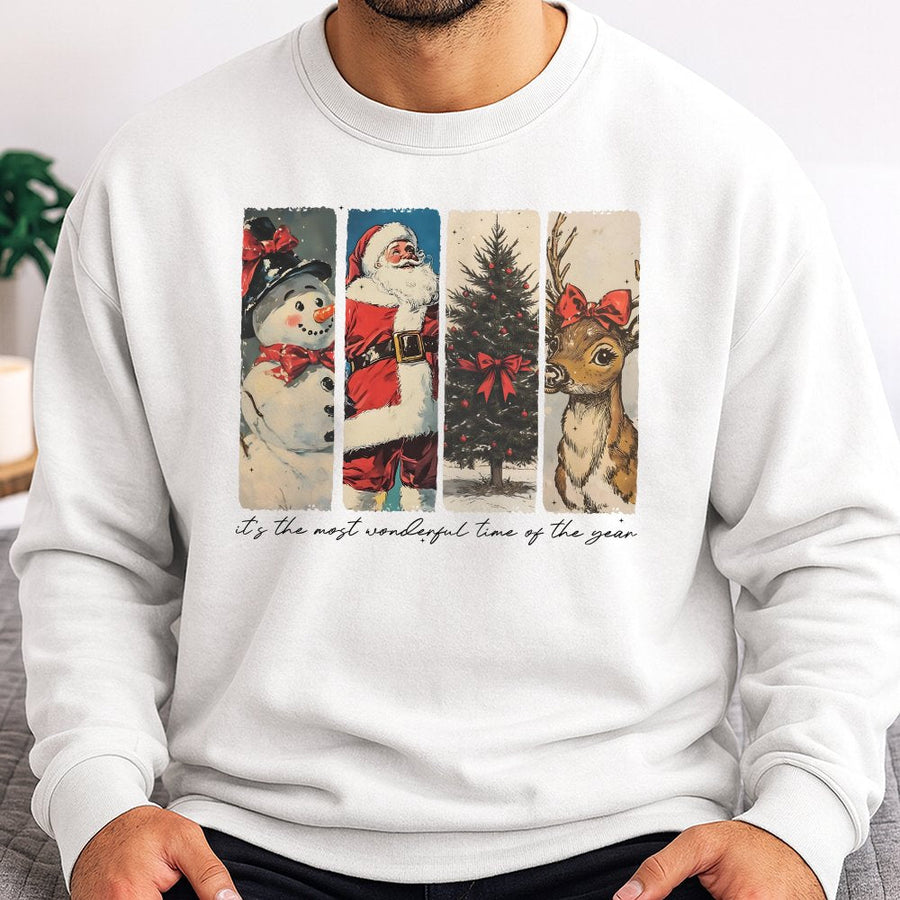 Vintage Christmas Sweatshirt | Nostalgic Santa Snowman Reindeer Graphic | Soft Cotton Blend | Holiday Gift for Women and Men