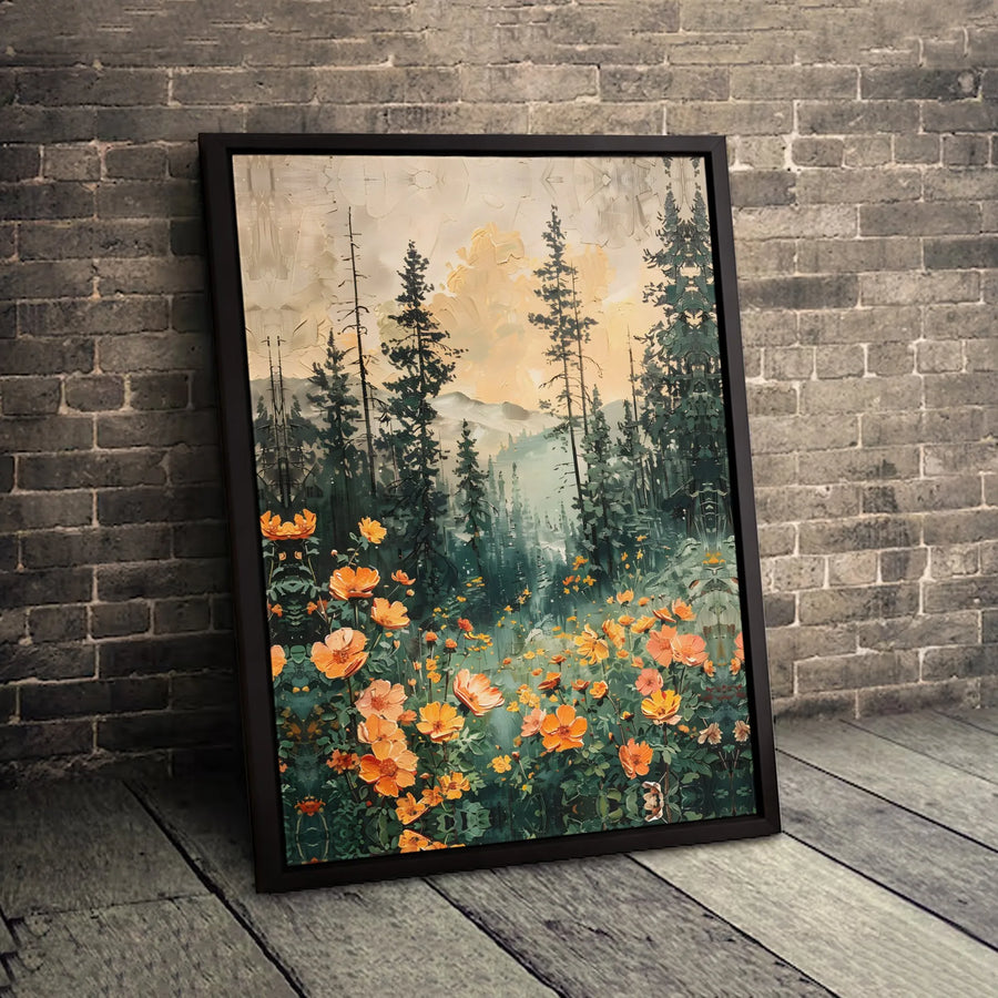 Wildflower Forest Canvas Wall Art | Textured Impasto Mountain Landscape | Gallery Wrapped 1.25" Profile | Premium Home Decor Print