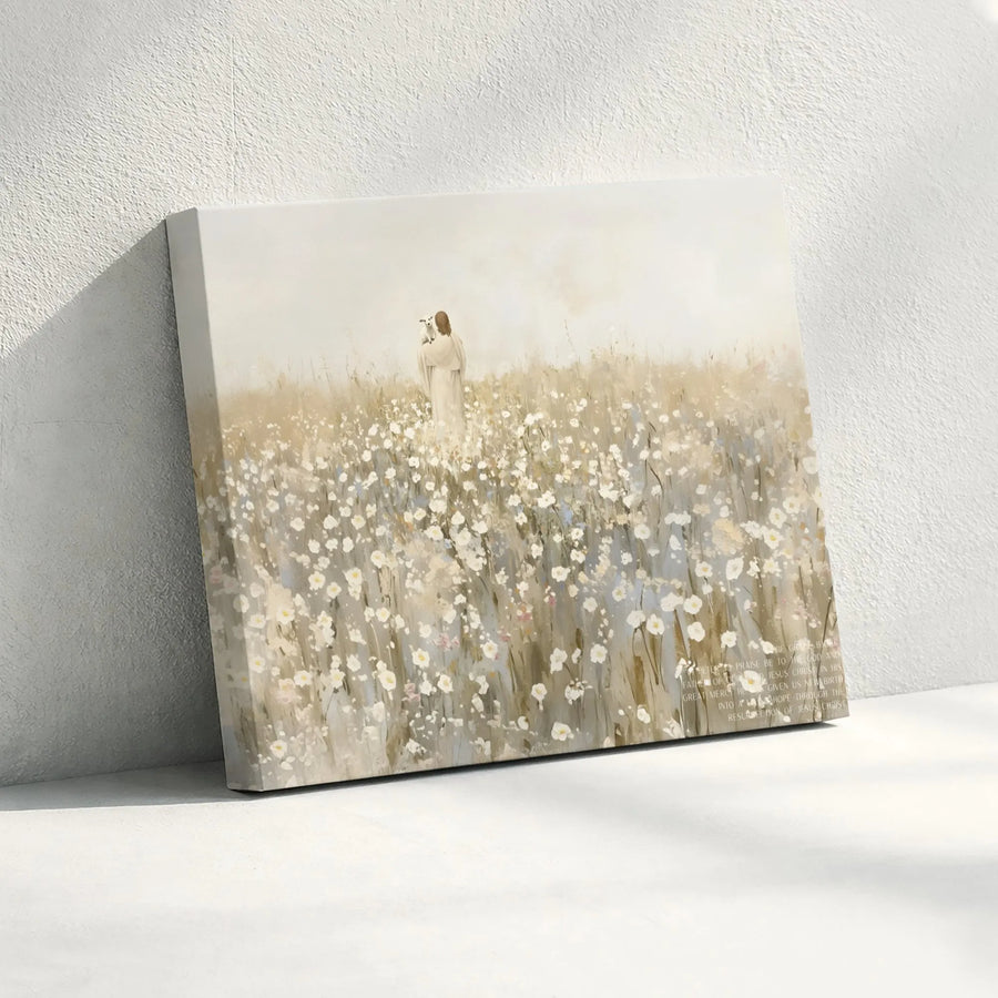 Jesus The Good Shepherd Canvas Art | Wildflower Meadow Religious Wall Decor | Premium 1.25" Gallery Wrap | Christian Gift for Home & Office