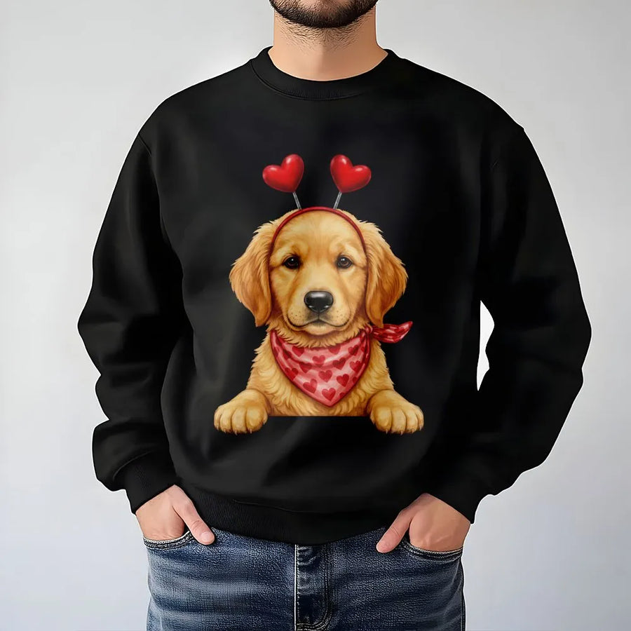 Valentine's Day Golden Retriever Sweatshirt | Cute Heart Headband Puppy Graphic | Premium Cotton Blend | Gift for Dog Mom and Pet Lovers