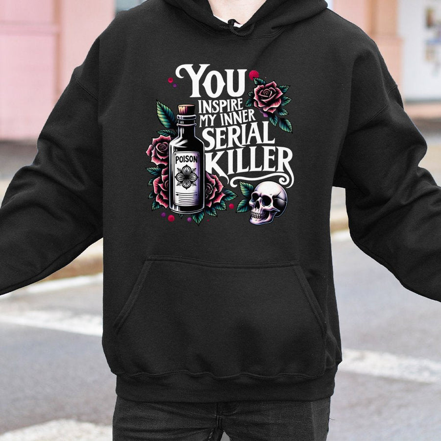 Inner Serial Killer Hoodie | Poison Bottle Skull Graphic | Premium Cotton Blend | Dark Humor Gift for Edgy Aesthetic Lovers