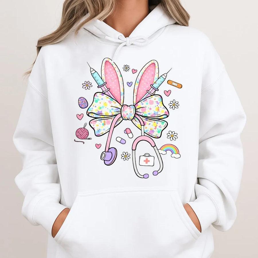 Easter Nurse Hoodie | Bunny Stethoscope Medical Graphic | Premium Cotton Blend | Gift for Nursing Students and RNs