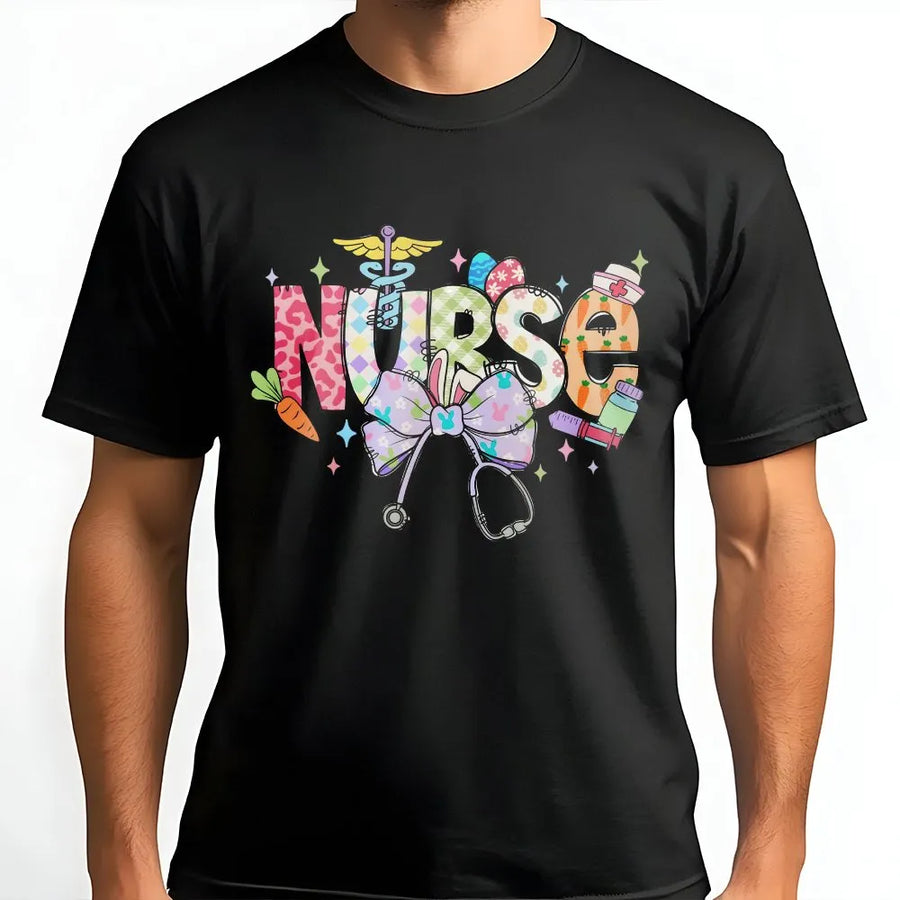Easter Nurse T-Shirt | Cute Bunny Stethoscope Graphic | Soft Cotton Blend Pullover | Nurse Appreciation Gift for RN LPN
