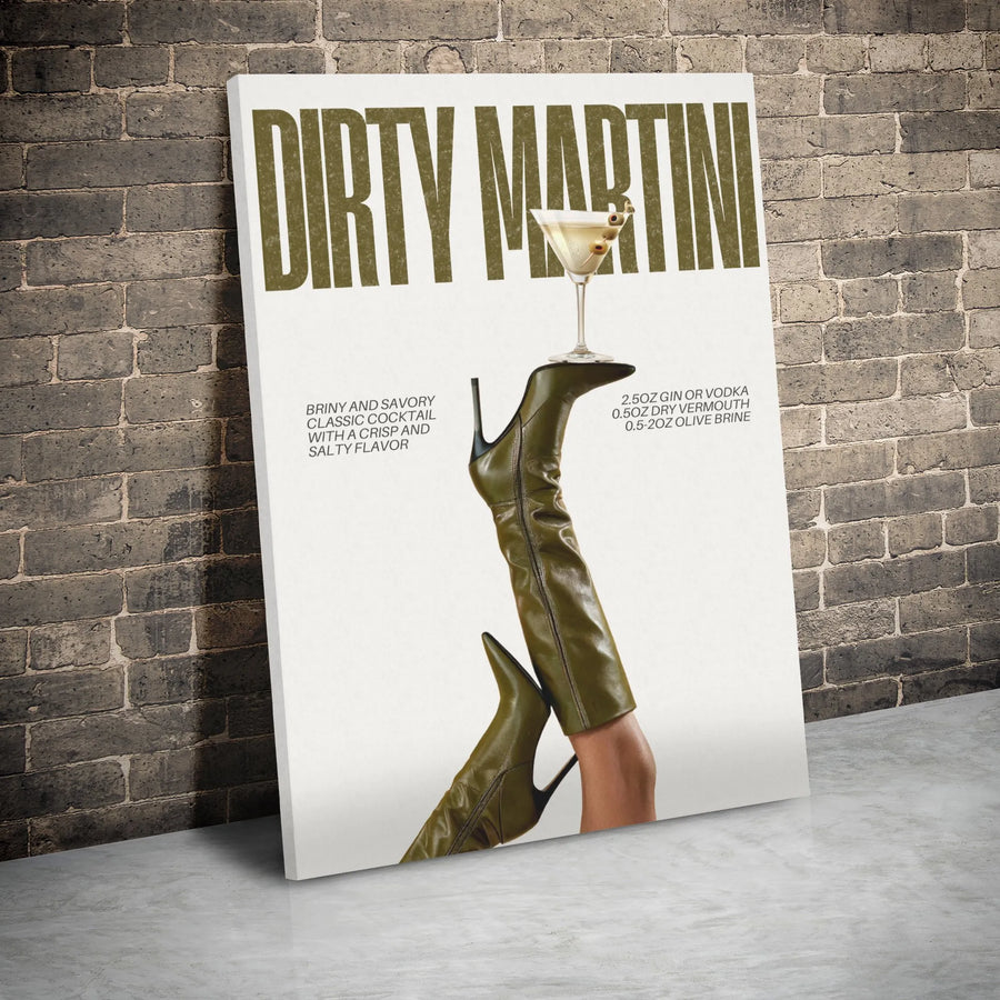 Dirty Martini Wall Art | Fashion Cocktail Recipe Print | Gallery Wrap Canvas | Kitchen Decor For Women Bar Cart Enthusiasts