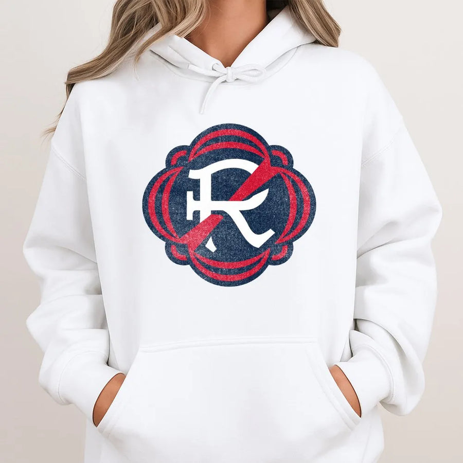 Vintage R Crest Hoodie | Distressed Americana Graphic Sweatshirt | Soft Cotton Blend | Unisex Patriotic Apparel Gift