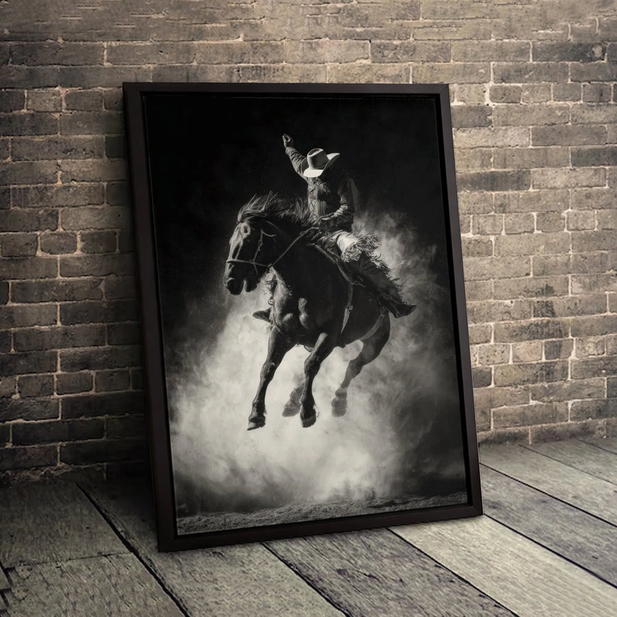 Rodeo Cowboy Canvas Wall Art | Bucking Bronco Action Photography | Premium Gallery Wrapped Print | Western Home Decor for Men