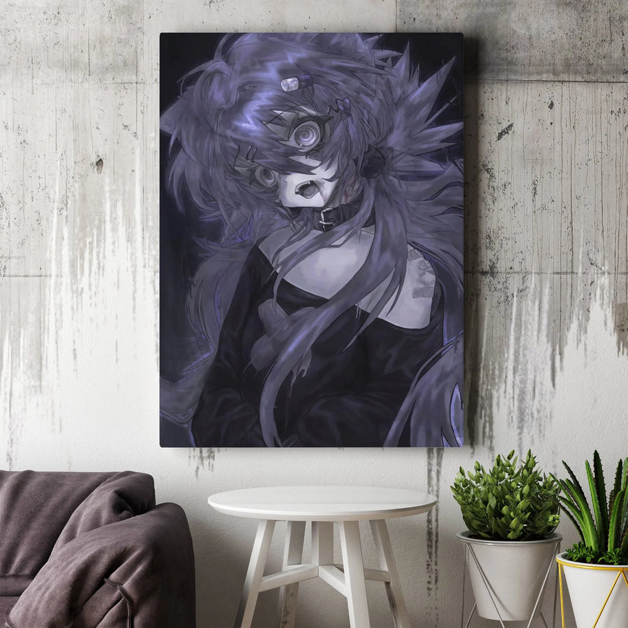 Gothic Anime Girl Canvas Wall Art | Dark Aesthetic Spiral Eyes Illustration | Premium Fade-Resistant Print | Moody Decor for Anime Fans