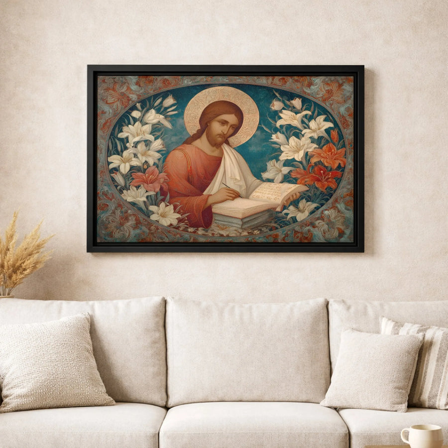 Jesus Christ Canvas Wall Art | Religious Portrait with Lilies | Premium Gallery-Wrapped Print | Christian Home Decor & Faithful Gift