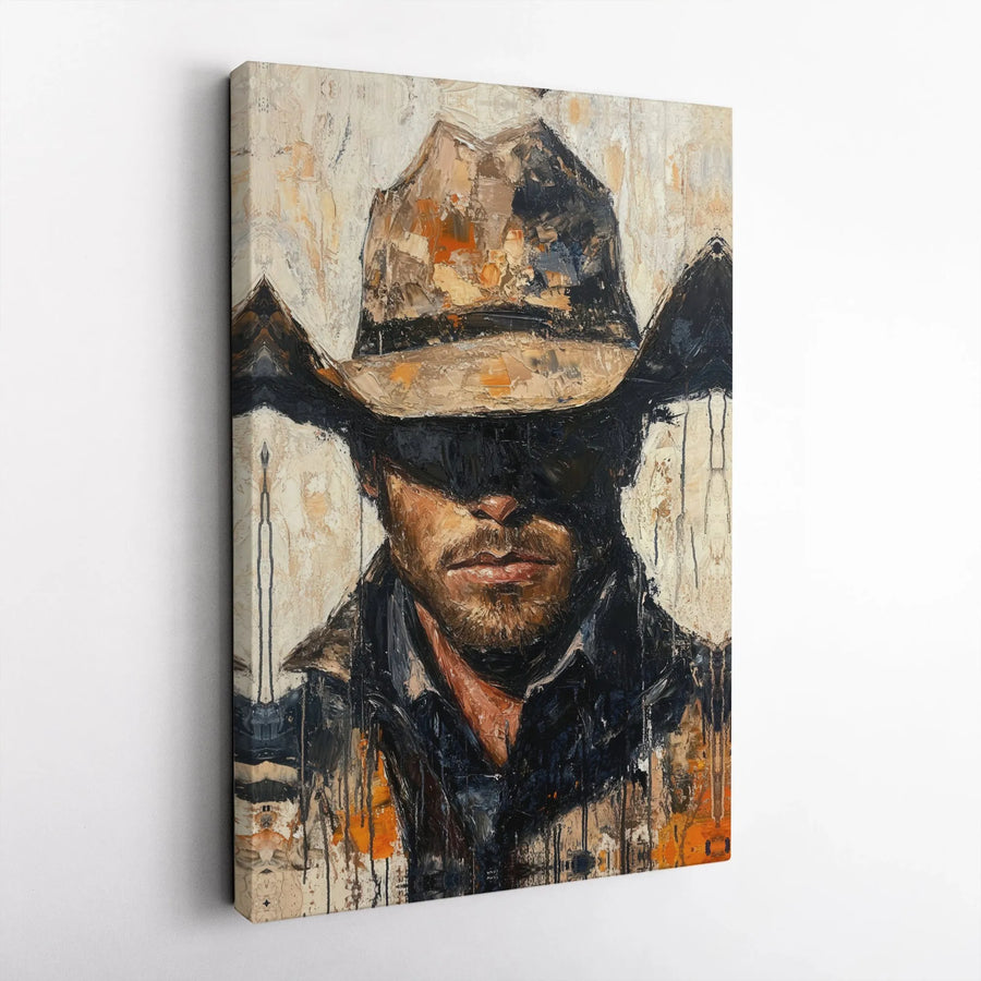 Cowboy Canvas Wall Art | Modern Abstract Western Portrait | Premium Gallery Wrapped Canvas | Rustic Home Decor Gift for Men
