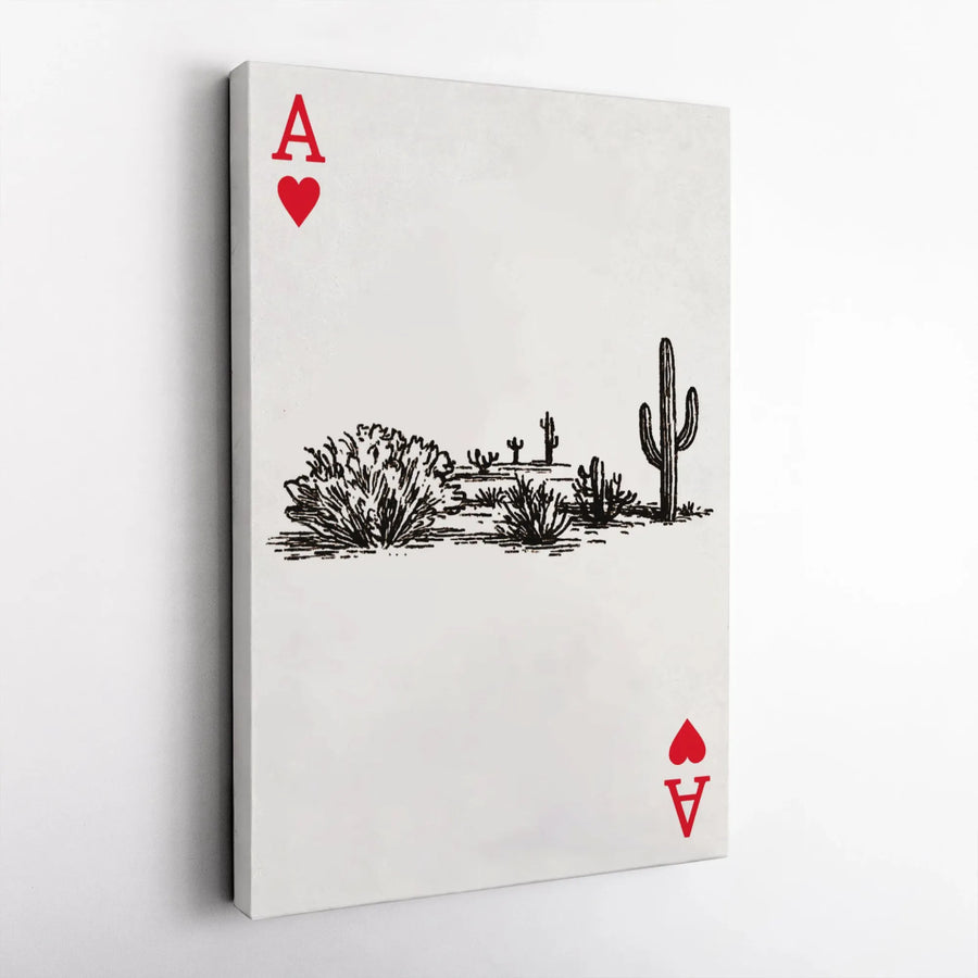 Ace Of Hearts Canvas Wall Art | Desert Cactus Sketch Print | 1.25" Premium Gallery Wrapped Decor | Southwestern Playing Card Style Gift