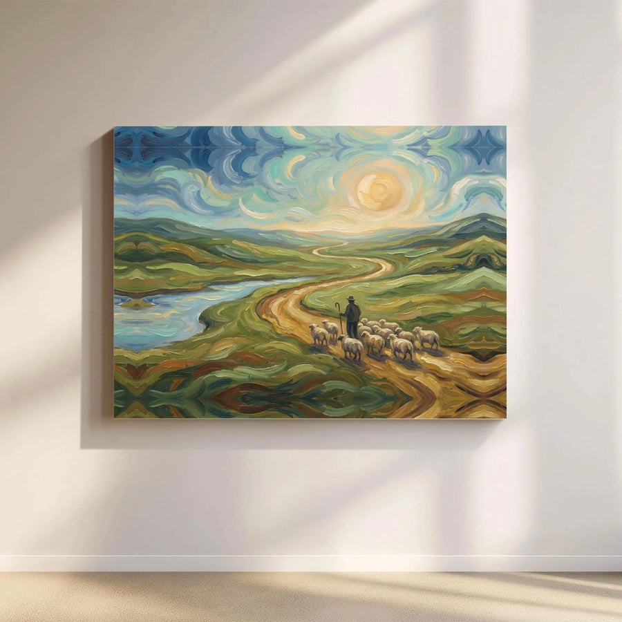 Shepherd With Flock Canvas Print | Impressionist Landscape Wall Art | Gallery Wrapped Premium Decor | Gift for Farmhouse Home Office