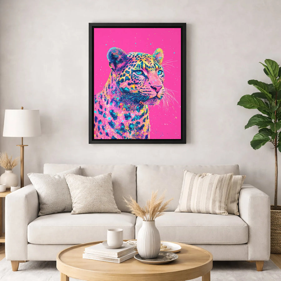 Colorful Leopard Pop Art Canvas | Vibrant Neon Animal Wall Decor | Premium 1.25-Inch Thick Gallery Wrap | Modern Home Office Statement Art