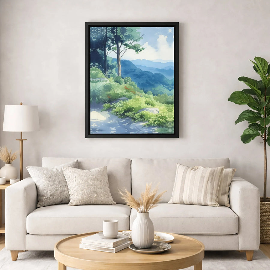 Mountain Forest Landscape Canvas Art | Serene Nature Watercolor Print | Gallery-Quality 1.25” Thick Wrap | Peaceful Wall Decor for Home Office Gift