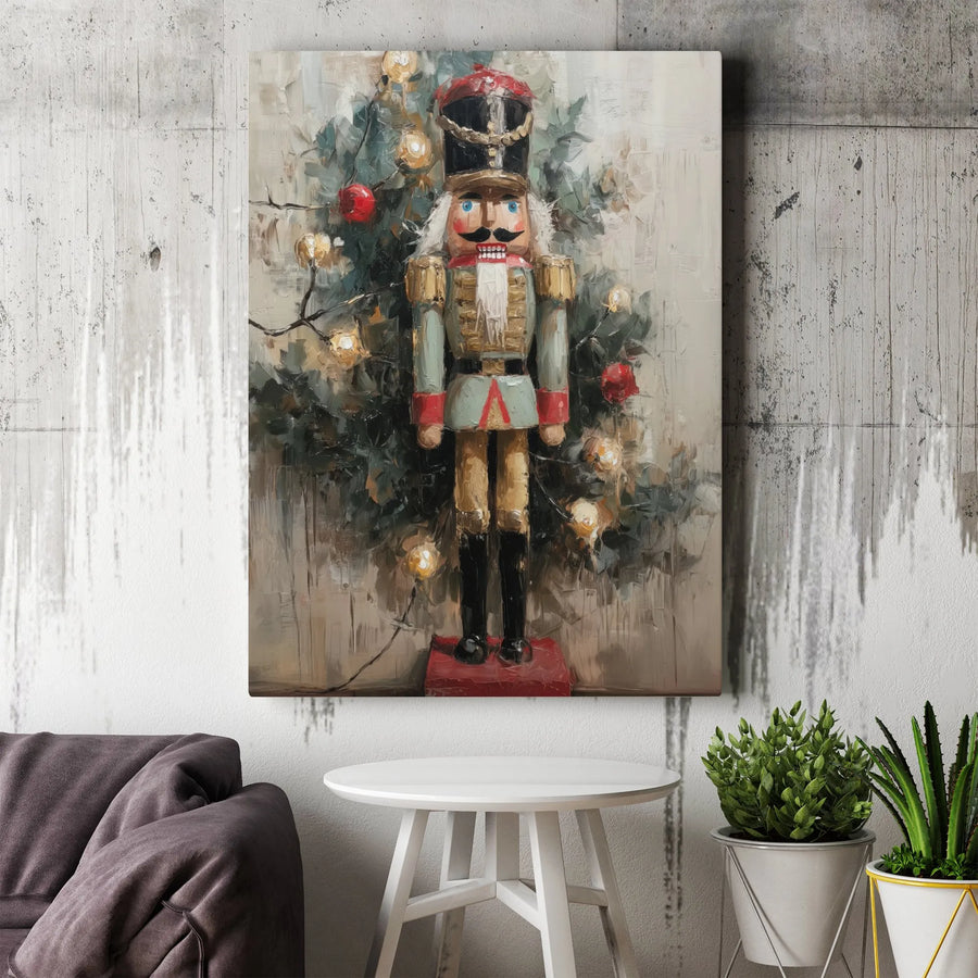 Nutcracker Soldier Canvas Print | Impressionist Christmas Tree Wall Art | Premium Gallery Wrapped Decor | Festive Holiday Home Gift
