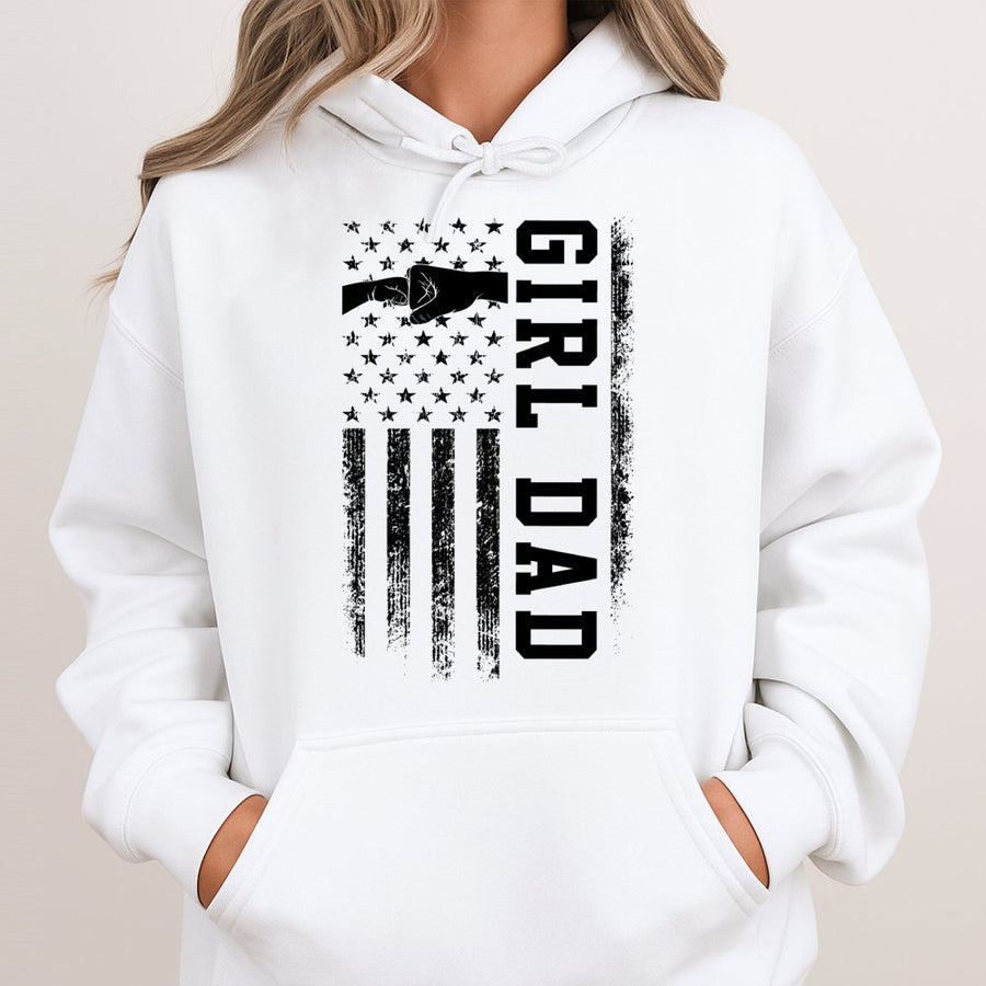 Girl Dad Hoodie | American Flag Fist Bump Graphic | Premium Cotton Blend | Best Father's Day 2026 Gift for Proud Dad