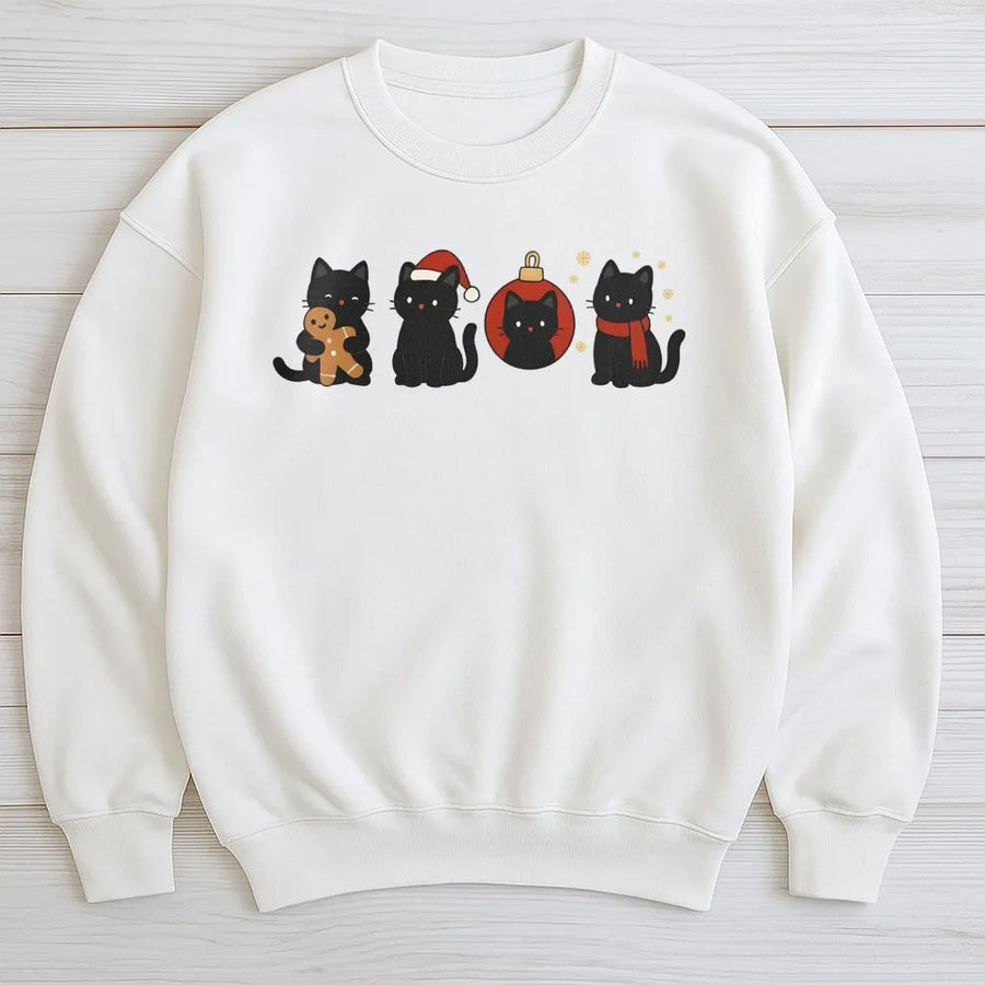 Black Cat Christmas Sweatshirt | Cute Gingerbread Kitten Graphic | Premium Cozy Fleece Pullover | Holiday Gift For Cat Lovers