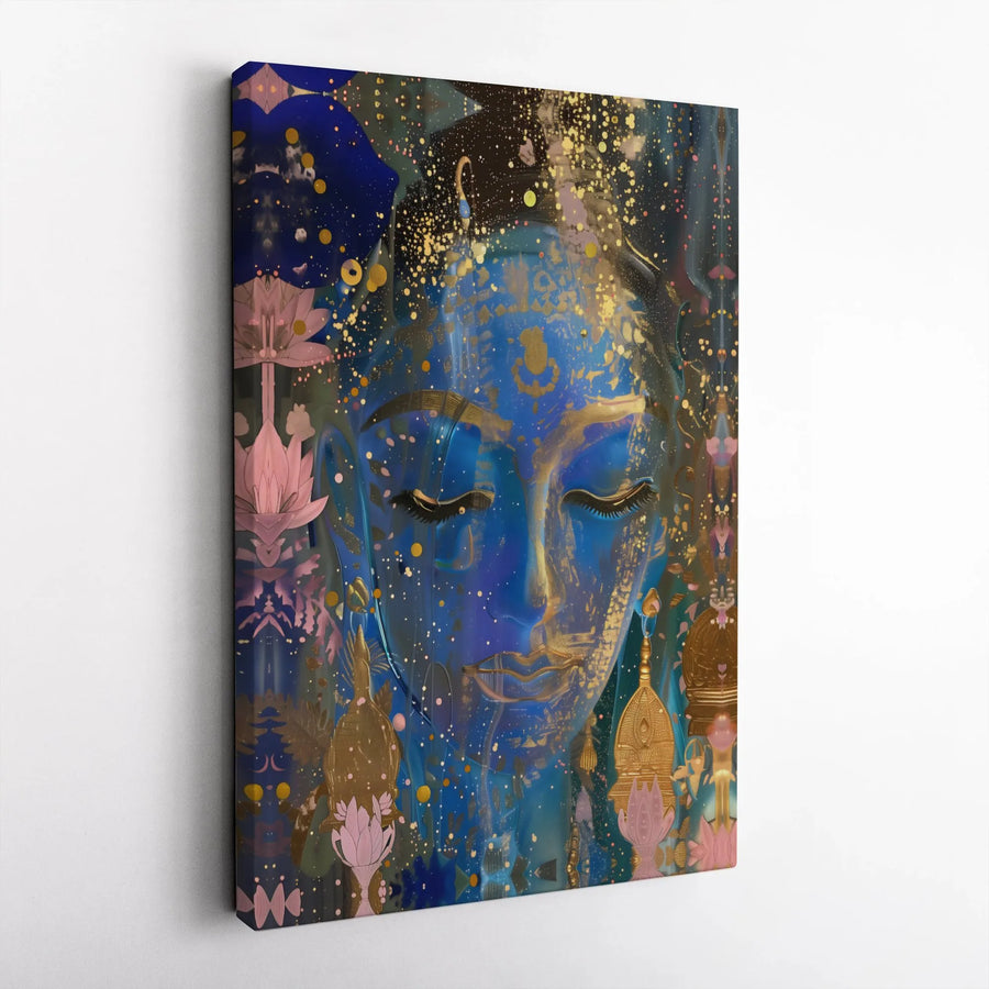 Abstract Goddess Canvas Art | Blue and Gold Spiritual Portrait | Premium Gallery Wrapped Canvas | Yoga Studio & Meditation Room Decor Gift
