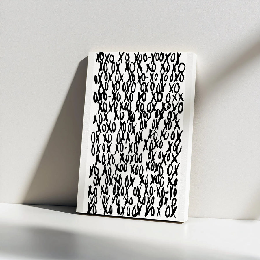Abstract XOXO Vertical Canvas | Modern Handwritten Love Pattern Wall Art | Premium 1.25" Thick Gallery Wrap | Contemporary Home Decor Gift