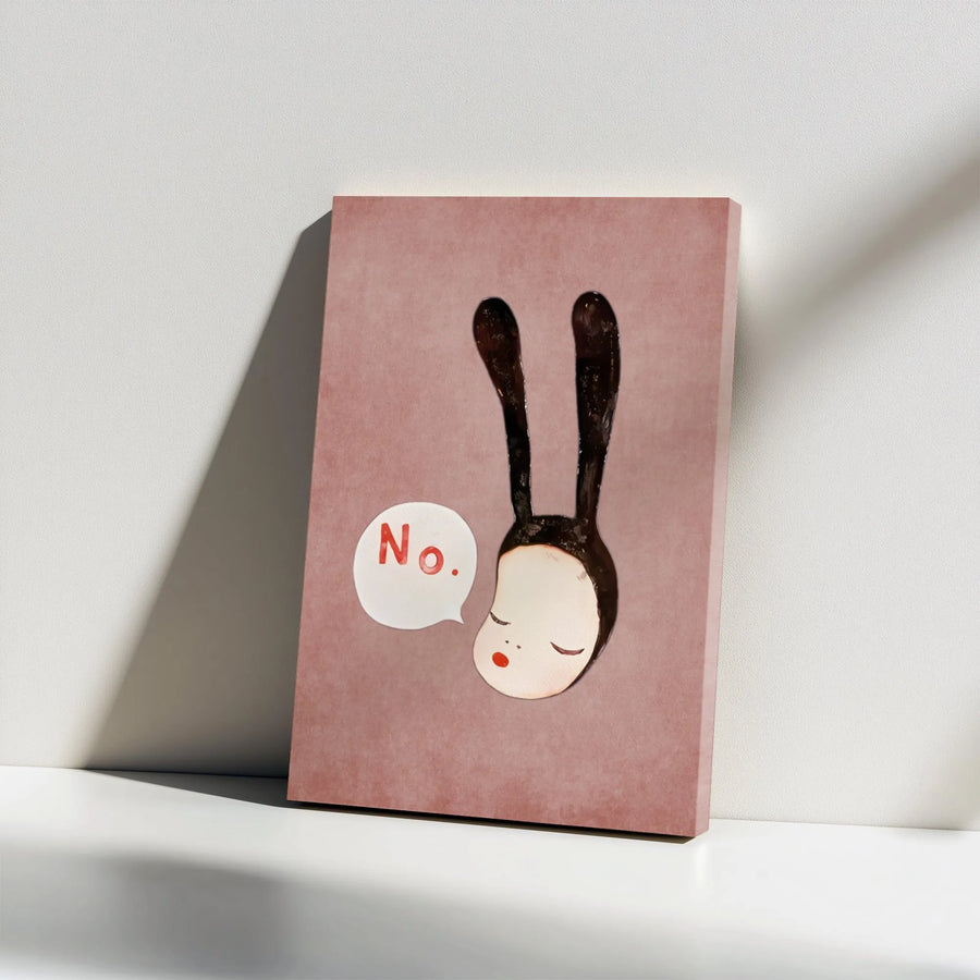 No Bunny Ears Canvas Wall Art | Sassy Cartoon Girl Portrait | Premium Gallery Wrap Decor | Modern Bedroom Aesthetic Print
