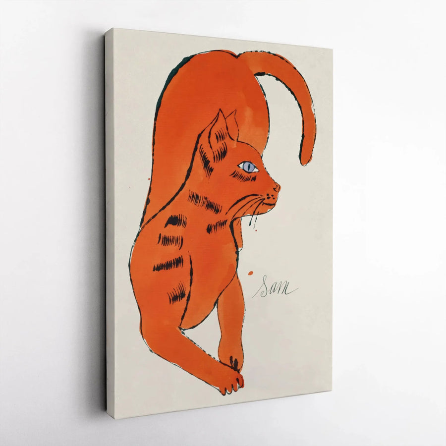 Orange Cat Canvas Wall Art | Mid-Century Modern Minimalist Pet Portrait | Premium Gallery Wrap Print | Whimsical Animal Lover Home Decor Gift