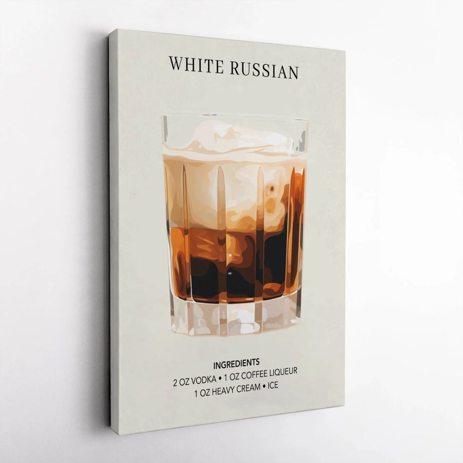 White Russian Cocktail Wall Art | Minimalist Recipe Print | Premium Gallery Wrap Canvas | Home Bar Decor Gift for Bartenders