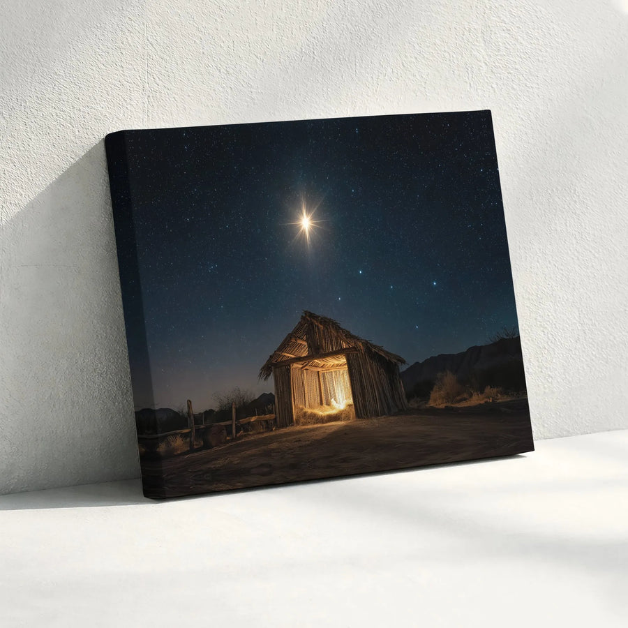 Nativity Scene Canvas Wall Art | Star Of Bethlehem Rustic Manger Print | Premium Gallery-Wrapped Decor | Religious Christmas Gift For Home