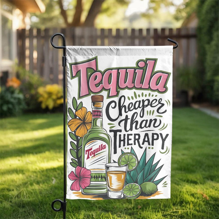 Tequila Cheaper Than Therapy Garden Flag | Funny Alcohol Quote Yard Decor | Weather-Resistant Polyester | Perfect Gift for Bar & Patio Enthusiasts