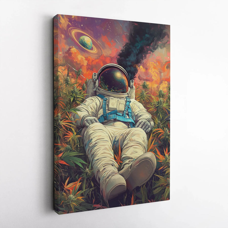 Stoner Astronaut Vertical Canvas | Psychedelic Space Weed Print | Premium Gallery Art | Trippy Room Decor Gift for Him