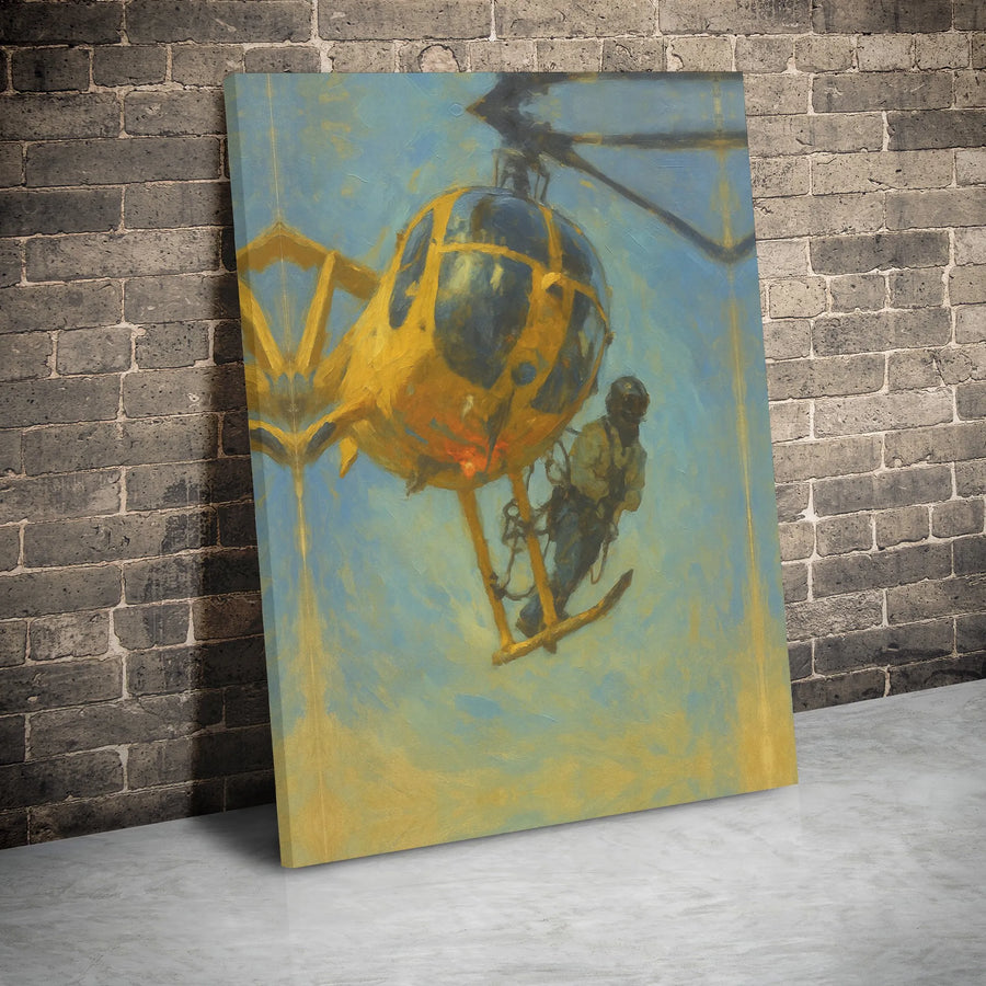 Helicopter Lineman Canvas Wall Art | Impressionist Aviation Print | Gallery Wrapped Premium Canvas | Professional Utility Worker Office Decor Gift