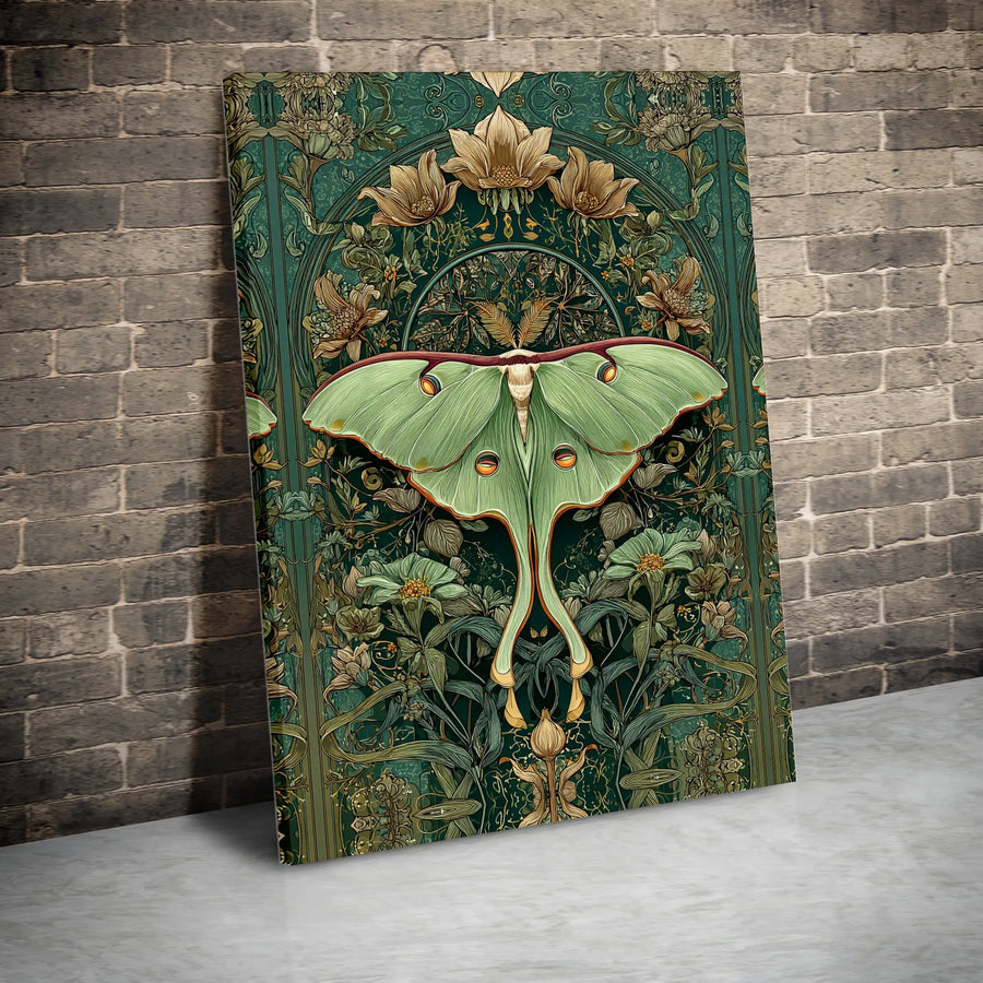 Art Nouveau Luna Moth Wall Art | Botanical Floral Illustration Canvas | Gallery-Wrapped Premium Print | Nature-Inspired Home Decor Gift